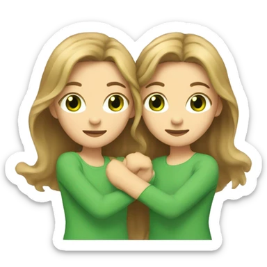 two girls with light brown hair and green eyes hugging sticker