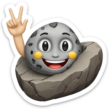 a rock with a happy face that is holding up a rock and roll hand 🤘 sticker