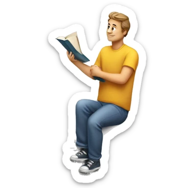 A person with book ,bill,cup,thinking, and climbing the steps  sticker