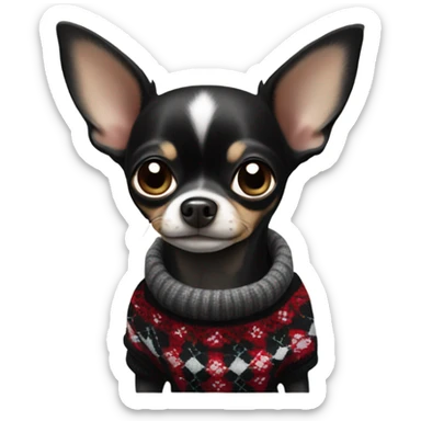 Black Chihuahua in argyle sweater  sticker