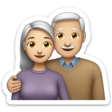 A girl hugs her two elderly parents (light skin color, dark hair) sticker