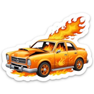 crashed car in flames sticker