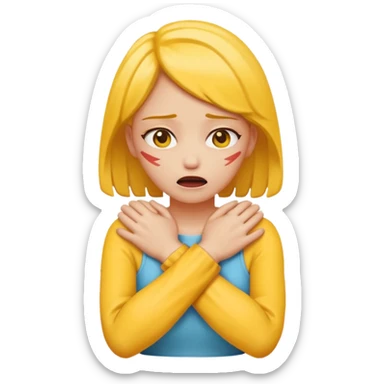 woman chocking herself with hands crossed yellow skin sticker