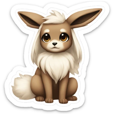 Kawaii Pale Eevee with dark brown long emo hair covering her eyes Full Body sticker