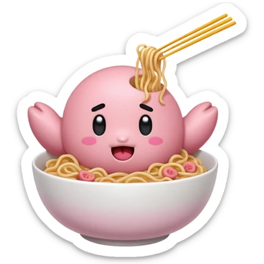 Kirby eating noodles sticker