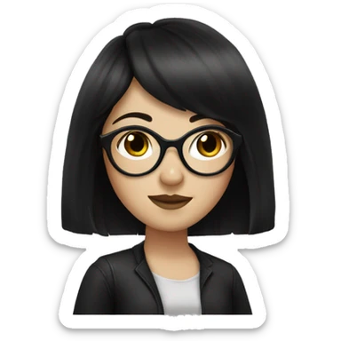 White girl with freckles, black hair with bangs, and black glassses  sticker