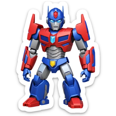 Optimus Prime stylized emoji character, bold colors, metallic details, heroic pose sticker