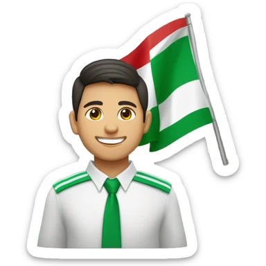 Un señor latino joven, con sonrisa y ropa verde y blanca CON BANDERA DEL PARTIDO VERDE ECOLOGISTA DE MEXICO sticker