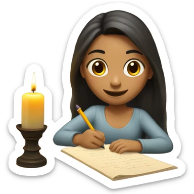 Spanish smiling Girl writing next to candle sticker
