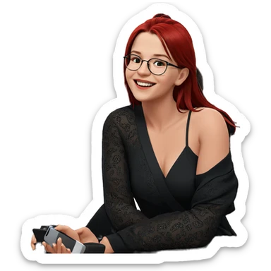 smiling girl in black dress sticker