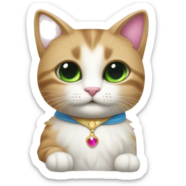 Un gatto con corona da principessa che è su un arcobaleno  sticker