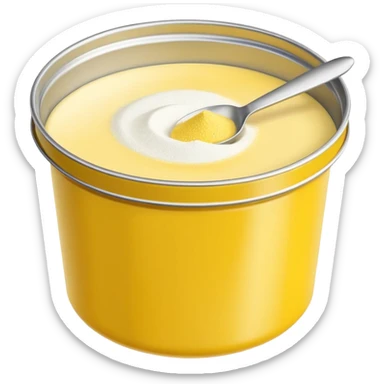 cornstarch container, tin or box, simple lid, open to show fine white powder, clean minimal yellow or neutral container, no branding, no spoon, no faces, clean 3D style, soft lighting, transparent background, emoji scale sticker