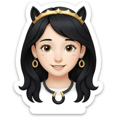 stworz emotke jak z iphone dziewczyna aniol jasna cera i czarne włosy i kolczyk w nosie ten krowi tylko że podkowa czarna  sticker