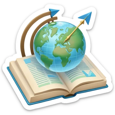 Create an emoji representing language translation. The design should feature an open book or a document with text in multiple languages (e.g., English, Spanish, Chinese), and a translation icon (such as an arrow between two languages) to symbolize the process of converting text. Include elements like a globe or a speech bubble to represent global communication. Use clear, simple lines and a color palette with blues, greens, and subtle neutral tones to convey the idea of clarity and understanding. Make the background transparent. sticker