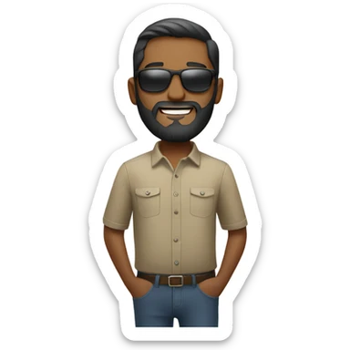 bearded man outdoors in collared-shirt, remove sunglasses. sticker