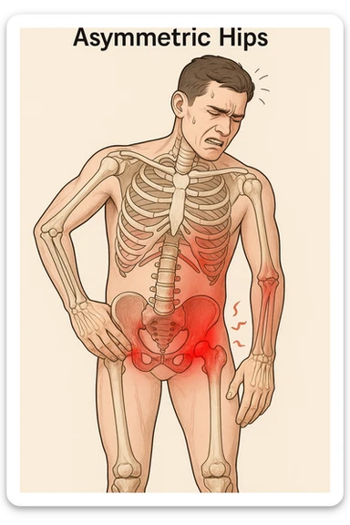 Uomo con dolore per via dei suoi fianchi asimmetrici vista anatomica sticker