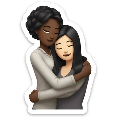 Lesbians cuddling. Both have long black hair and white skin. sticker