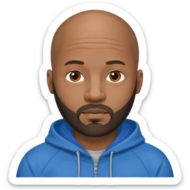 Bald black guy 40 years old with blue hoodie and and beard emoji sticker
