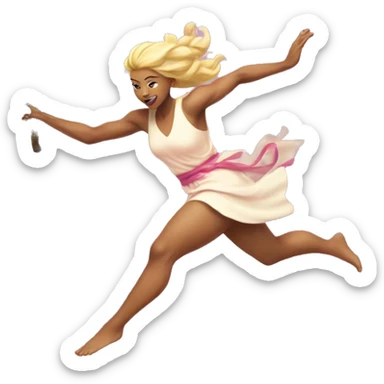 blonde cherry blossom goddess sprinting, with a large stride and arms outstretched sticker