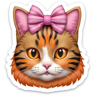 create a tabby cat with a pink bow on top of its head sticker