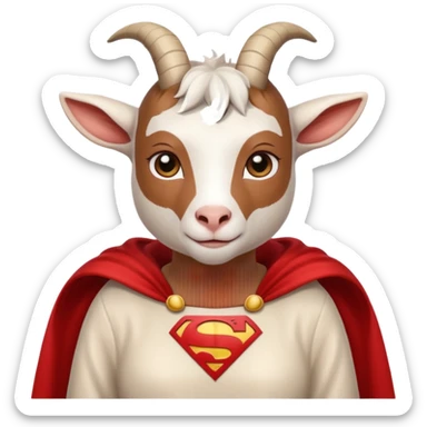 white female goat wearing a read cape like superman sticker