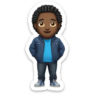 Fat African man with braids and blue zip up jacket with anime shirt under jacket  sticker