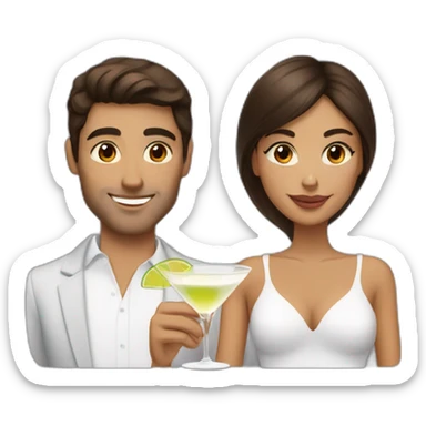 couple of brunette people with tanned brown eyes drinking a white martini sticker