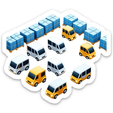 create a realistic emoji of a futuristic warehouse automation. A autonomous trucks, smart drones, and glowing data networks can be part of it as well — cinematic lighting, innovation atmosphere. sticker