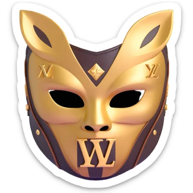 high fashion Louis Vuitton luchador mask with gold LV logos and luxury leather texture sticker