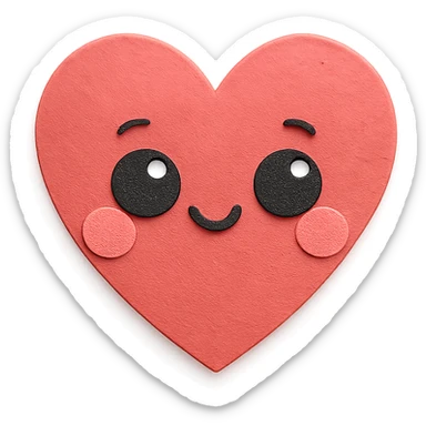 adorable pastel red heart, blushing cheeks, big shiny eyes, no arms or legs, full body, kawaii paper craft style sticker