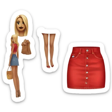 Realistic A-line high waisted red denim mini skirt, isolated sticker