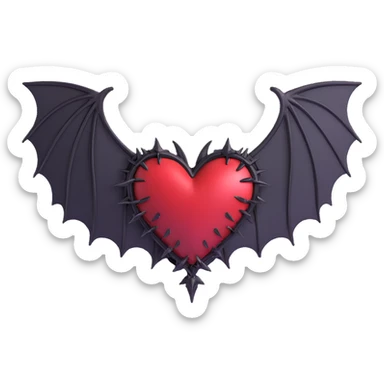 black gothic heart with metallic spikes and gothic bat wings, ornate, dark, elegant sticker