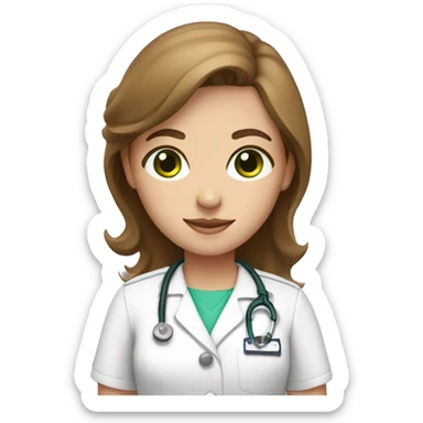 nurse with pink shirt, brown hair, green eyes sticker
