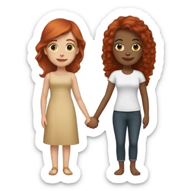 Redhead and dark haired latina bolding hands sticker