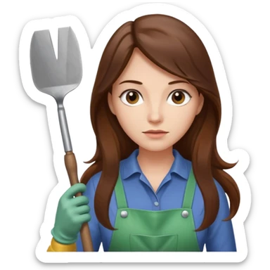 long brown hair white serious woman Gardening sticker