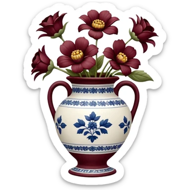 Burgundy flowers in vintage vase sticker