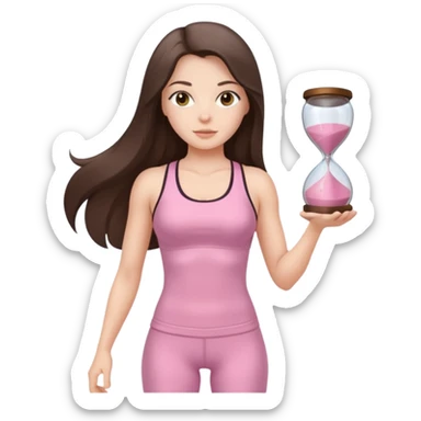 white brunette girl long hair with hazel eyes in light pink workout with hourglass shaped body sticker
