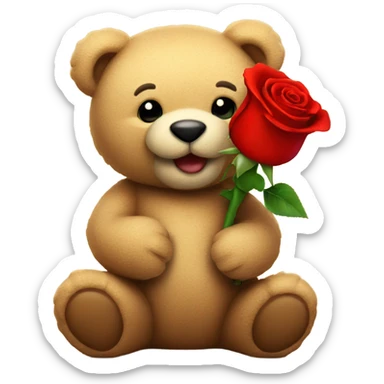 Hapy Teddy bear holding a red rose sticker