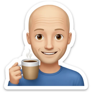 young men with coffee no hair, a little beard and no wrinkles sticker