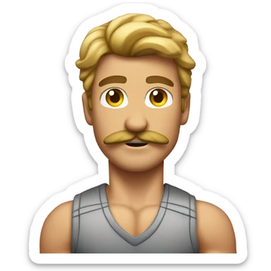 flexing muscular man with a mustache and a mullet sticker