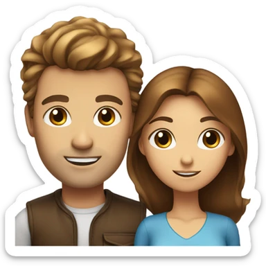 A couple: a guy with blue eyes and blown hair and a girl with brown hair and wide brown eyes sticker