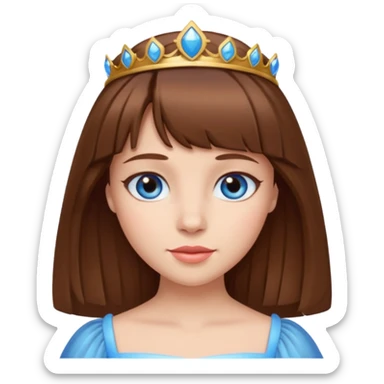 princess with brown hair and bangs and blue eyes sticker