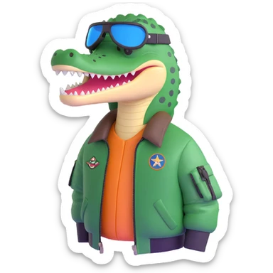 crocodile with bomber jacket and aviator helmet sticker