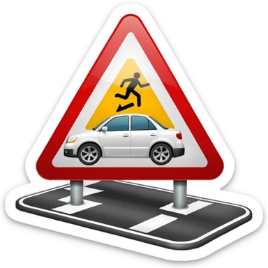 car on slippery road sign sticker