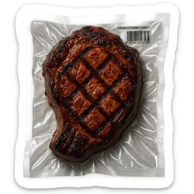 grilled steak, glossy vacuum-sealed style sticker