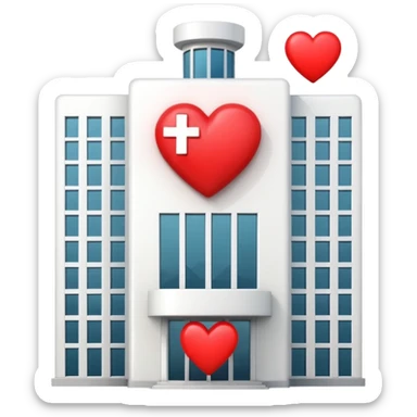 hospital building with a heart symbol sticker