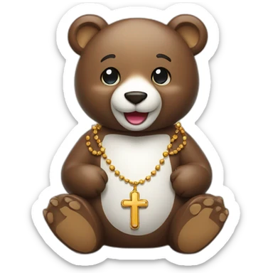 smiling bear with a rosary sticker