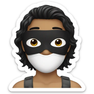 a boy with a black hair wearing a black mask sticker