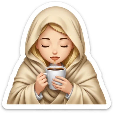 girl inside a blanket sipping coffee eyes closed sticker