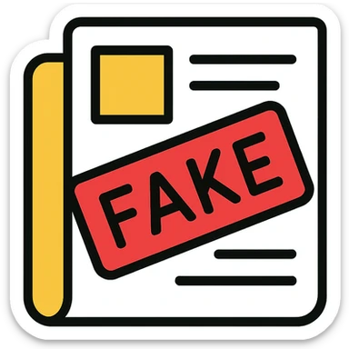 newspaper icon with a red 'FAKE' stamp across it sticker